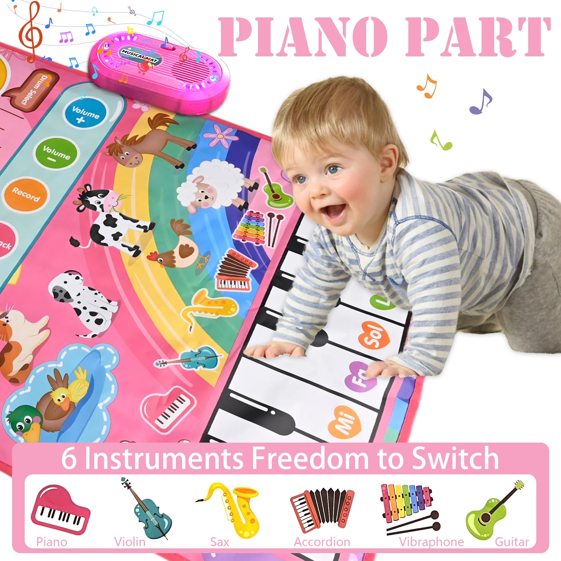 3 in 1 Musical Toys Baby Toys for 1 Year Girls Boys, 12 Month Toy Gift Toddler Piano Drum Mat with 2 Sticks