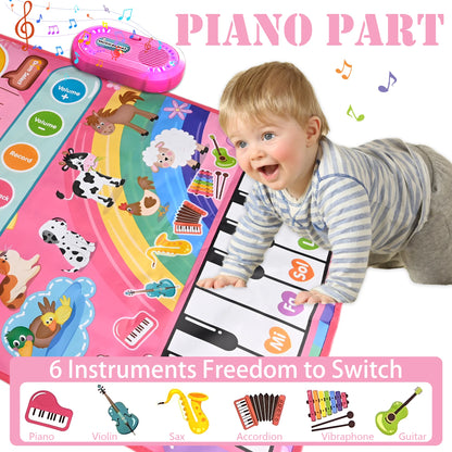 3 in 1 Musical Toys Baby Toys for 1 Year Girls Boys, 12 Month Toy Gift Toddler Piano Drum Mat with 2 Sticks