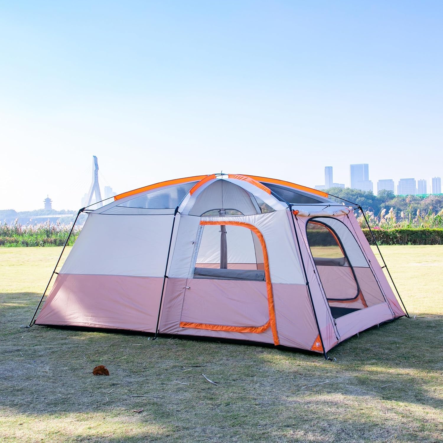 Extra Large Tent 10-12-14 Person(A),Family Cabin Tents,2 Rooms,3 Doors and 3 Windows with Mesh,Straight Wall,Waterproof,Double Layer,Big Tent for Outdoor,Picnic,Camping,Family Gathering