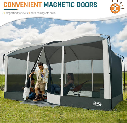 Screen House Tent 13X9Ft Screen Room Mesh Gazebos W/ 2 Magnetic Doors, Included Projection Screen, Camping Tent Screened Canopy Shelter for Outdoor Patios Backyards Activities