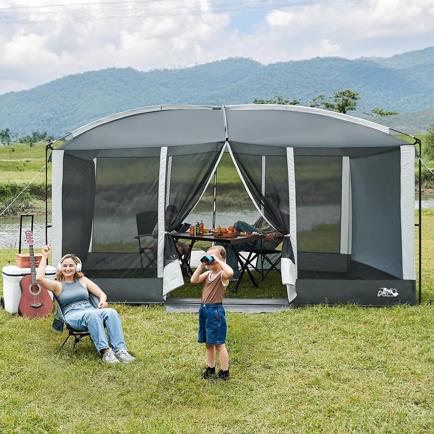 Screen House Tent 13X9Ft Screen Room Mesh Gazebos W/ 2 Magnetic Doors, Included Projection Screen, Camping Tent Screened Canopy Shelter for Outdoor Patios Backyards Activities