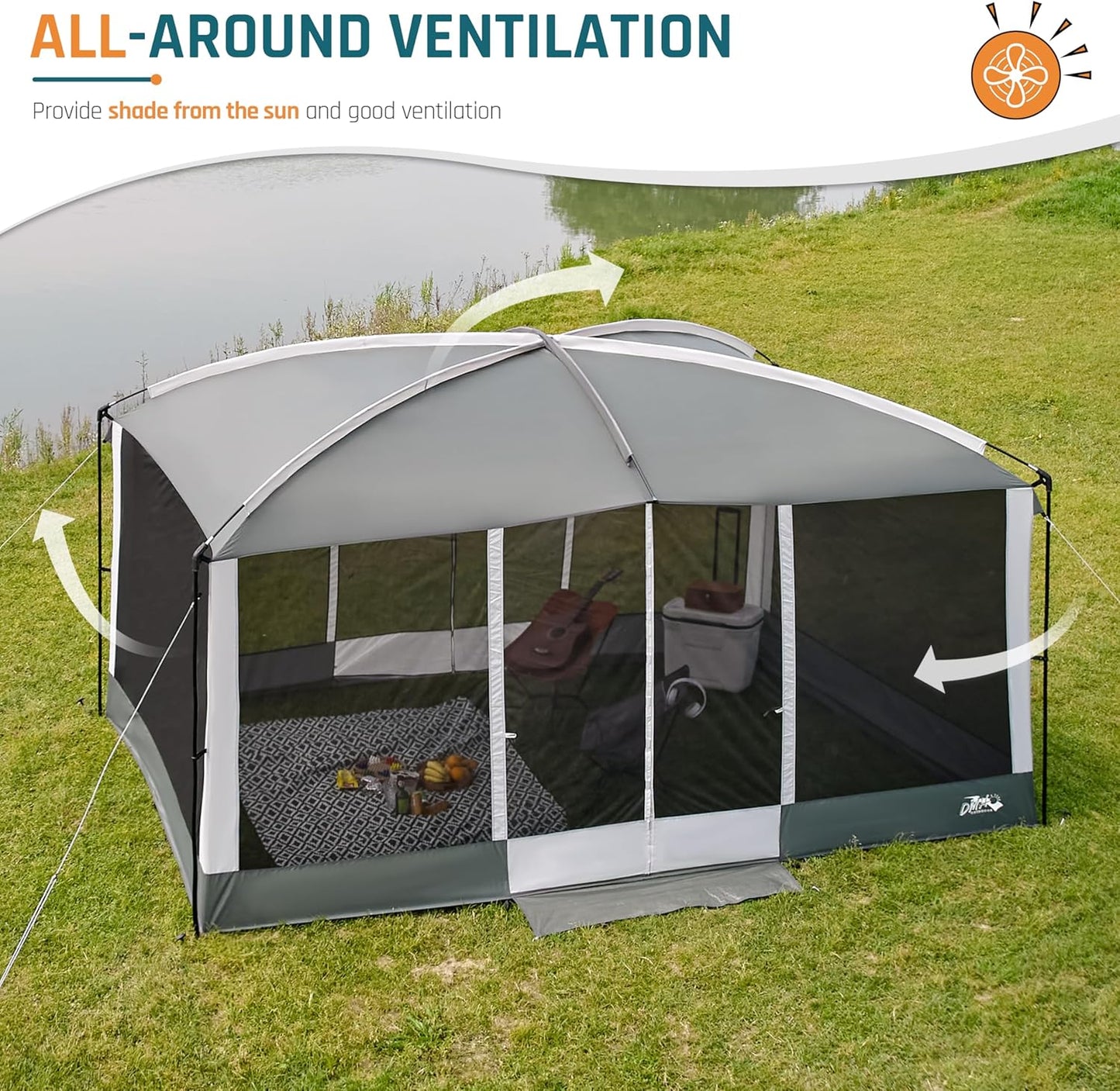 Screen House Tent 13X9Ft Screen Room Mesh Gazebos W/ 2 Magnetic Doors, Included Projection Screen, Camping Tent Screened Canopy Shelter for Outdoor Patios Backyards Activities