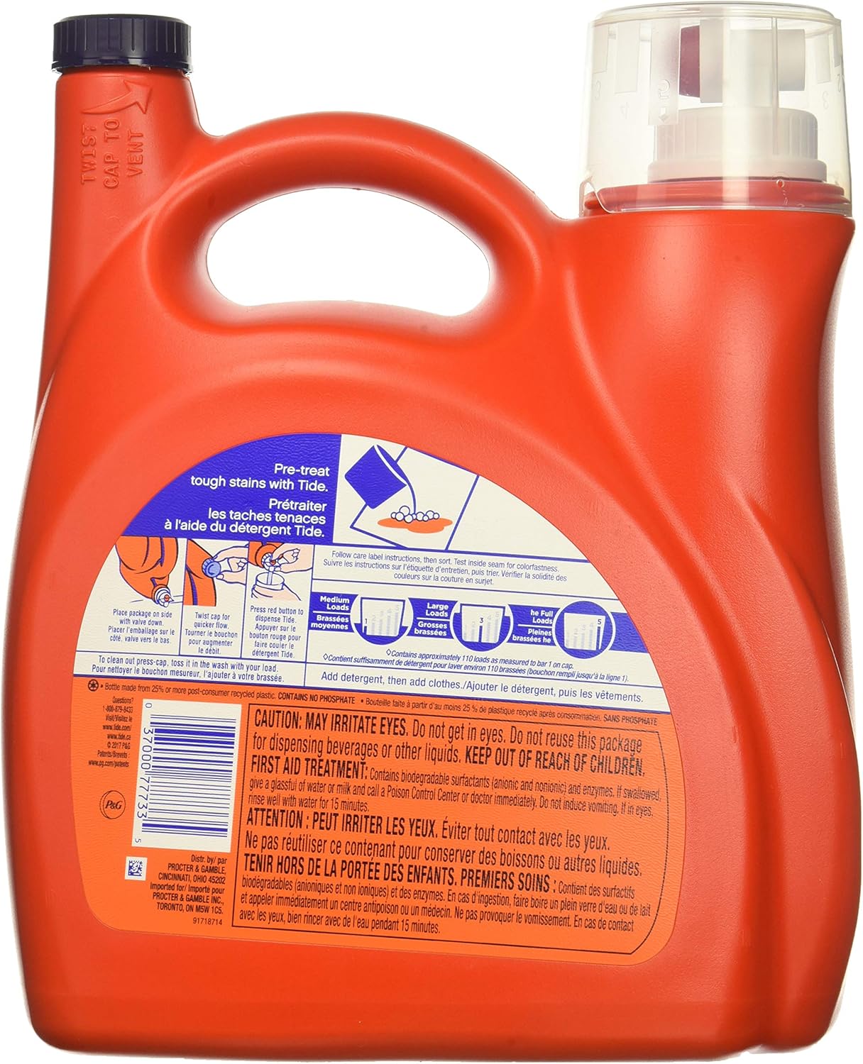 Original 037000777335 High Efficiency Laundry Detergent 150 Oz / 4.43L Mega Value Size -110 Loads (2X Ultra Concentrated) More Power per Drop