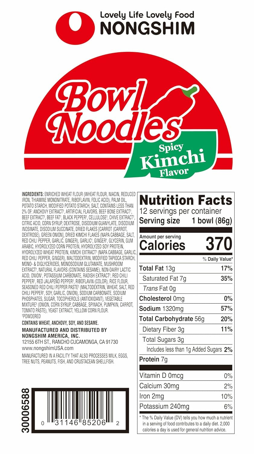 Ramen Noodles, Gourmet Instant Ramen Bowl, Premium Microwavable Noodle Soup, Kimchi, 3.03 Ounce (Pack of 12)