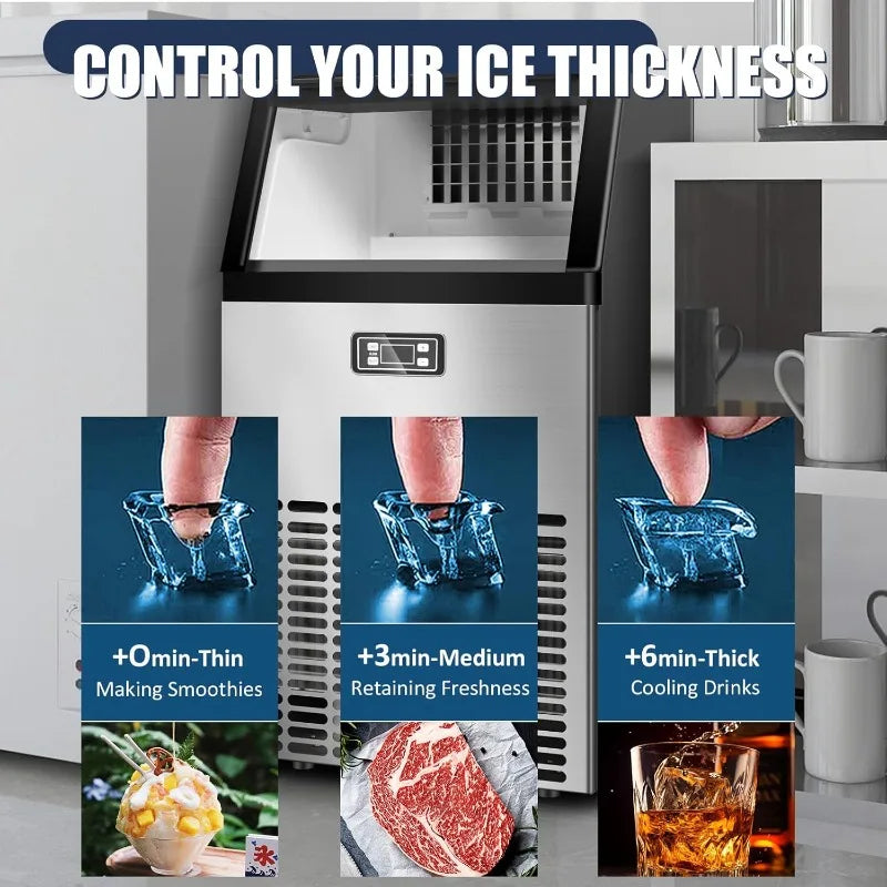 Commercial Ice Machine，120Lbs/Day Large Ice Maker, Stainless Steel Ice Machine with 33 Lbs Capacity, Ideal for Restaurant, Bars