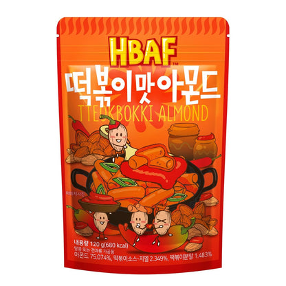 Korean Seasoned Spicy Tteokbokki Almonds Nut Snack, Korean Rice Cake Chili Sauce | School, Work, Travel Snack | Pre-Workout Snack | Asian Snacks (Toppoki, 1 X 120 Gram Pack)