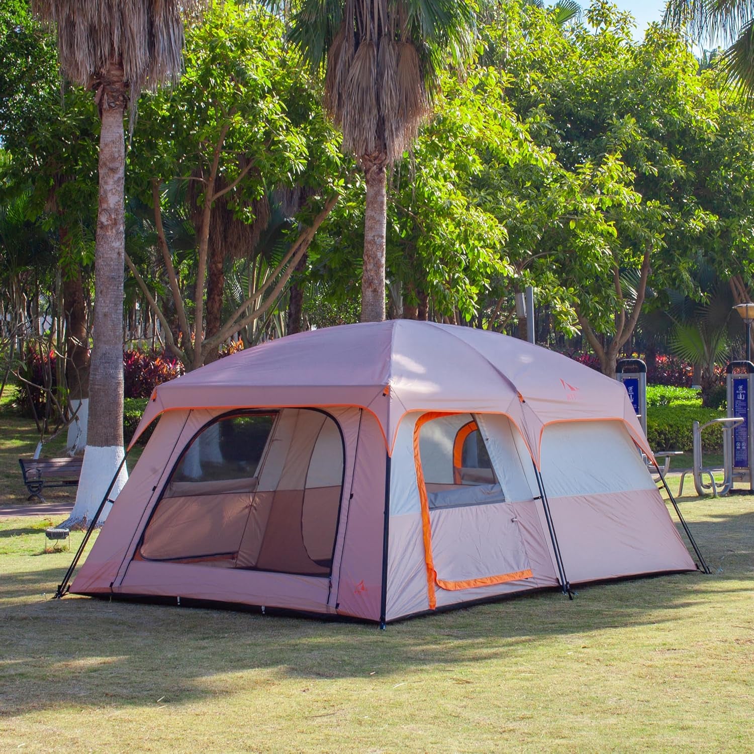 Extra Large Tent 10-12-14 Person(A),Family Cabin Tents,2 Rooms,3 Doors and 3 Windows with Mesh,Straight Wall,Waterproof,Double Layer,Big Tent for Outdoor,Picnic,Camping,Family Gathering