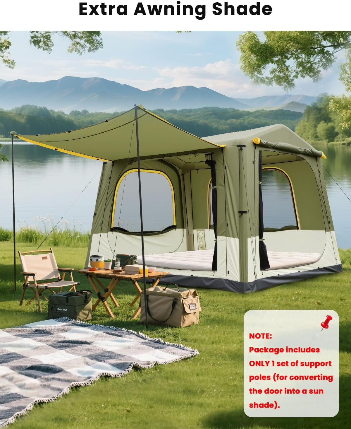 Inflatable Tents for Camping, Blow up Tent with Hand Pump, Easy Setup Inflatable Hot Tent with Stove Jack, Waterproof Oxford Air Glamping Tents for Camping Adult 4-6 Person