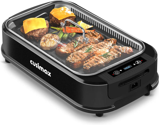 Smokeless Grill Indoor,  Electric Grill, 1500W Portable Korean BBQ Grill with LED Smart Display & Tempered Glass Lid, Non-Stick Removable Plate, Dishwasher Safe, Black