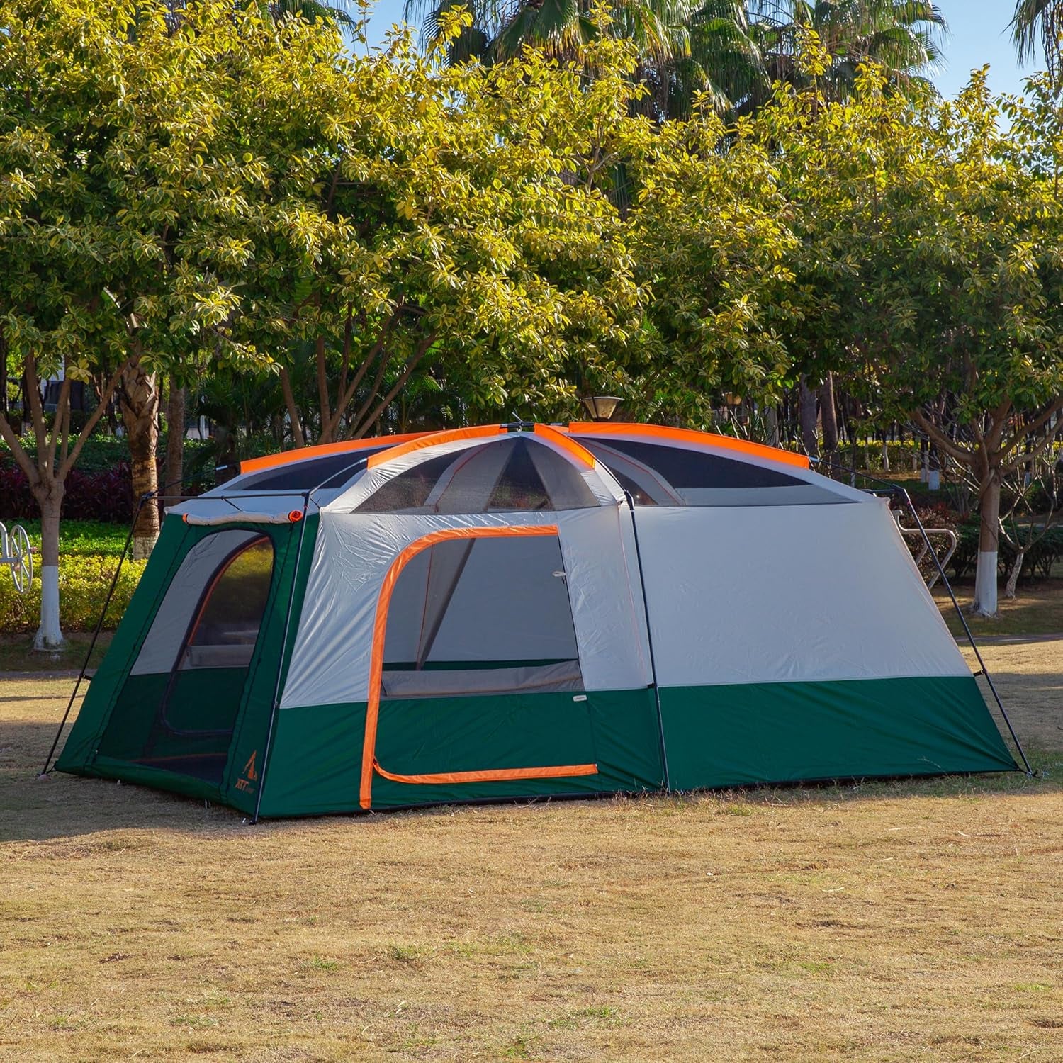 Extra Large Tent 10-12-14 Person(A),Family Cabin Tents,2 Rooms,3 Doors and 3 Windows with Mesh,Straight Wall,Waterproof,Double Layer,Big Tent for Outdoor,Picnic,Camping,Family Gathering