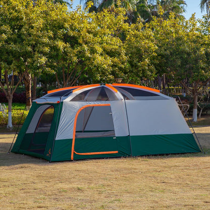 Extra Large Tent 10-12-14 Person(A),Family Cabin Tents,2 Rooms,3 Doors and 3 Windows with Mesh,Straight Wall,Waterproof,Double Layer,Big Tent for Outdoor,Picnic,Camping,Family Gathering