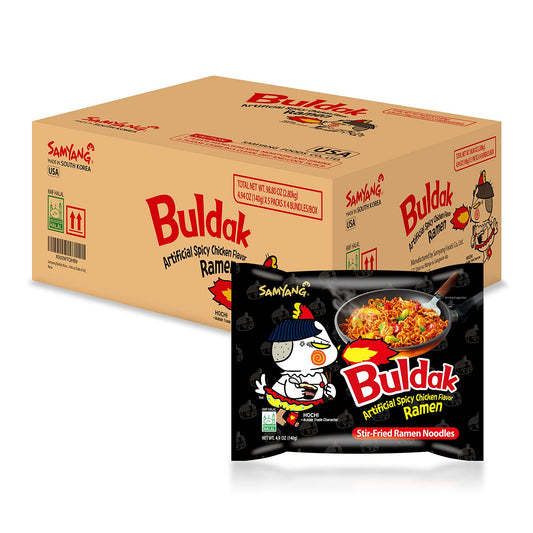 Buldak (Korean) Hot Spicy Chicken Stir Fried Ramen (Noodles) 4.94 Oz (Pack of 20)