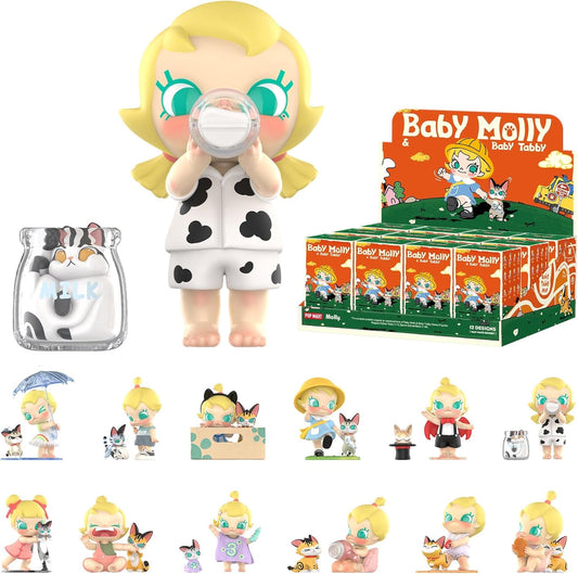 Baby Molly & Baby Tabby Series Figures, 12Pcs Blind Box Figures, Random Design Action Figures Collectible Toys Home Decorations, Holiday Birthday Gifts for Girls and Boys, Whole Set