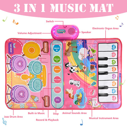 3 in 1 Musical Toys Baby Toys for 1 Year Girls Boys, 12 Month Toy Gift Toddler Piano Drum Mat with 2 Sticks