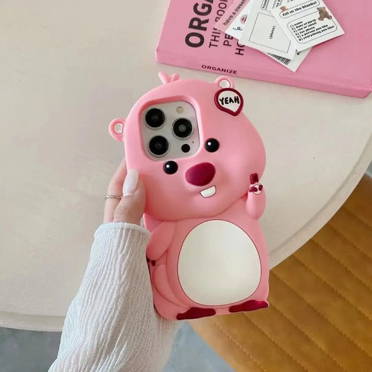 For Iphone 16 Promax 15 14 Pro Max 13 12 11 so Cute 3D Cartoon Pink Loopy Phone Case Beaver Soft Silicone Cover