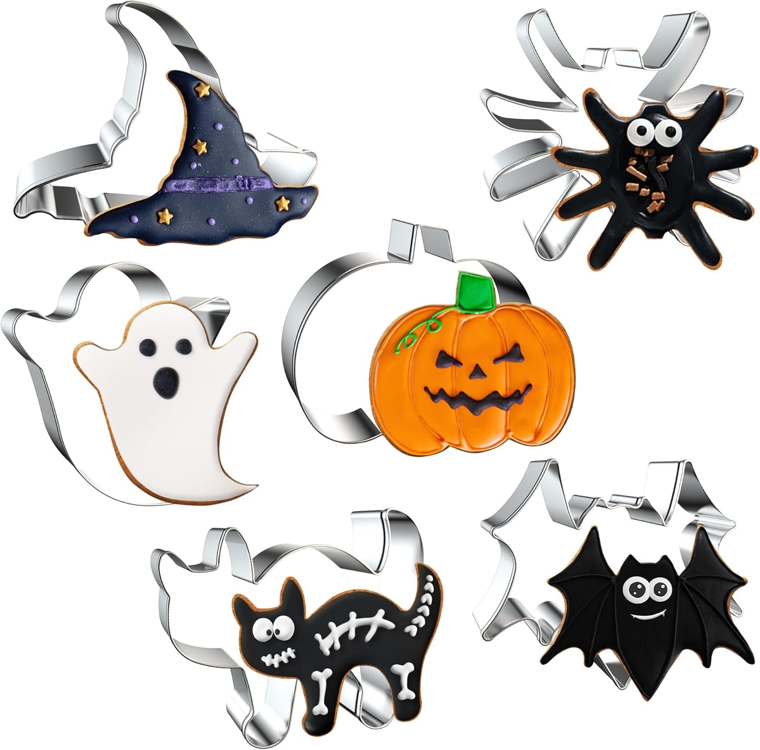 Halloween Cookie Cutters, 6 Pcs Holiday Cookie Cutters Halloween Shapes - Spider, Pumpkin, Bat, Cat, Ghost, Witch Hat for Cookie Baking