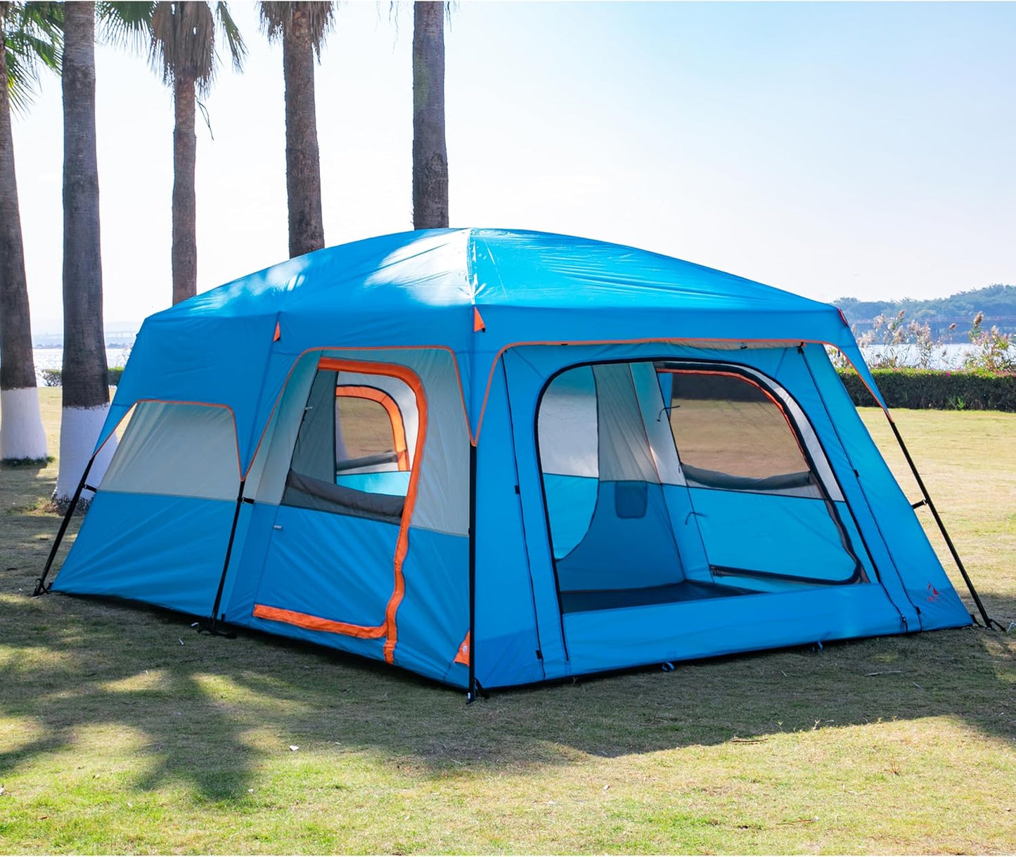 Extra Large Tent 10-12-14 Person(A),Family Cabin Tents,2 Rooms,3 Doors and 3 Windows with Mesh,Straight Wall,Waterproof,Double Layer,Big Tent for Outdoor,Picnic,Camping,Family Gathering