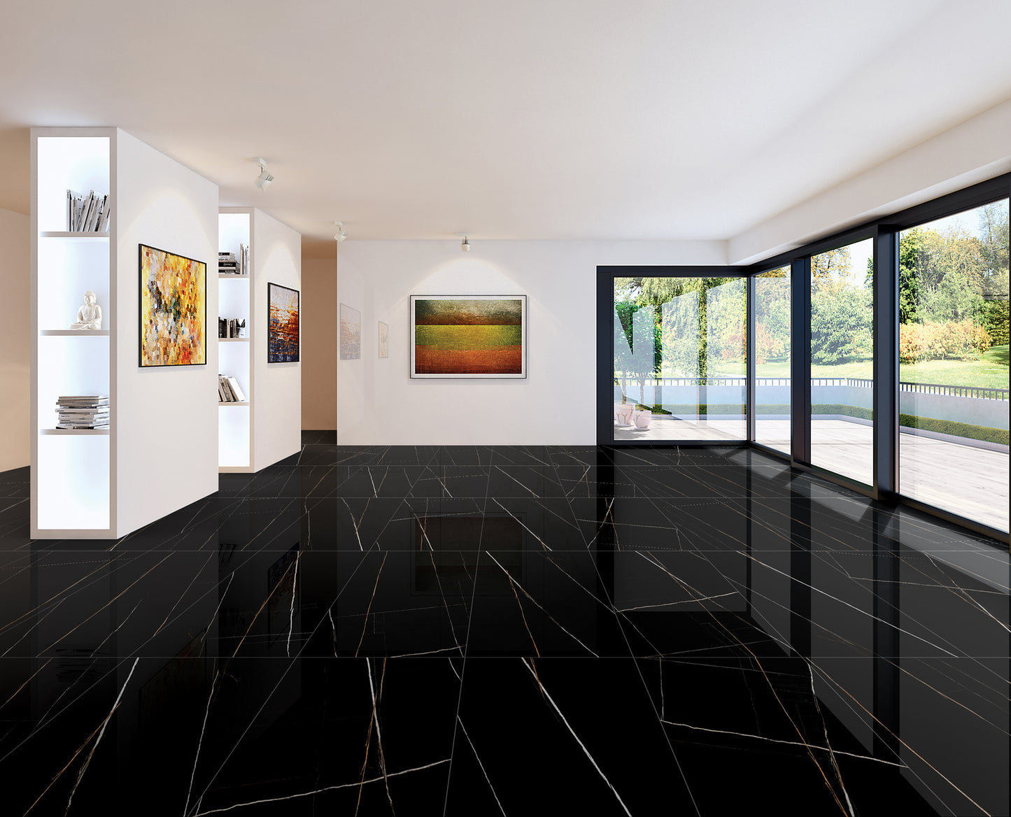 Atlas Black 24x48 Porcelain Tile - High Glossy