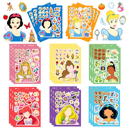 16 Sheets Cute Princess Puzzle Stickers – Kawaii DIY Make a Face Jigsaw Sticker Set