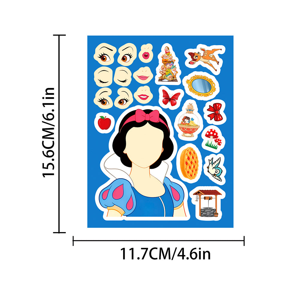 16 Sheets Cute Princess Puzzle Stickers – Kawaii DIY Make a Face Jigsaw Sticker Set