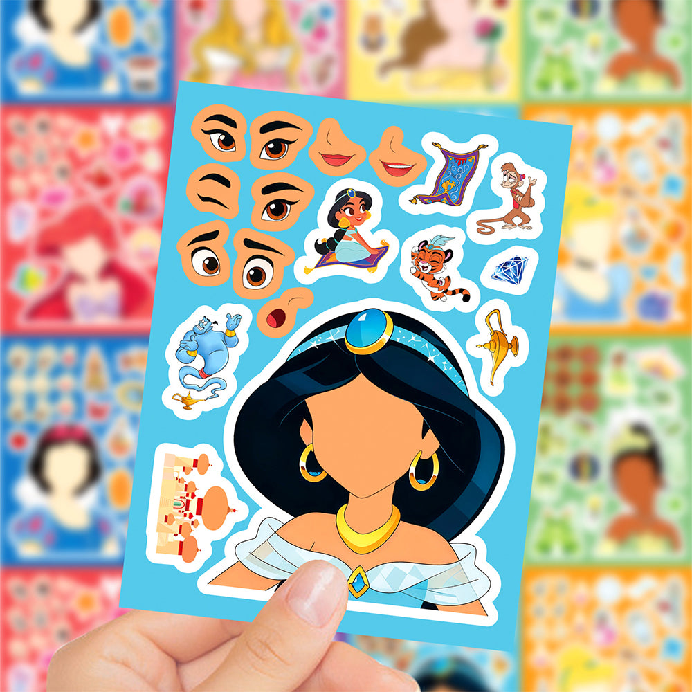 16 Sheets Cute Princess Puzzle Stickers – Kawaii DIY Make a Face Jigsaw Sticker Set