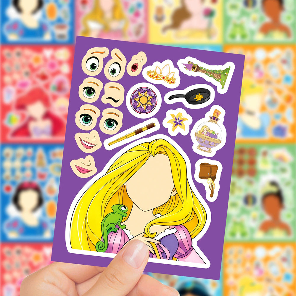 16 Sheets Cute Princess Puzzle Stickers – Kawaii DIY Make a Face Jigsaw Sticker Set