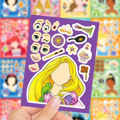 16 Sheets Cute Princess Puzzle Stickers – Kawaii DIY Make a Face Jigsaw Sticker Set