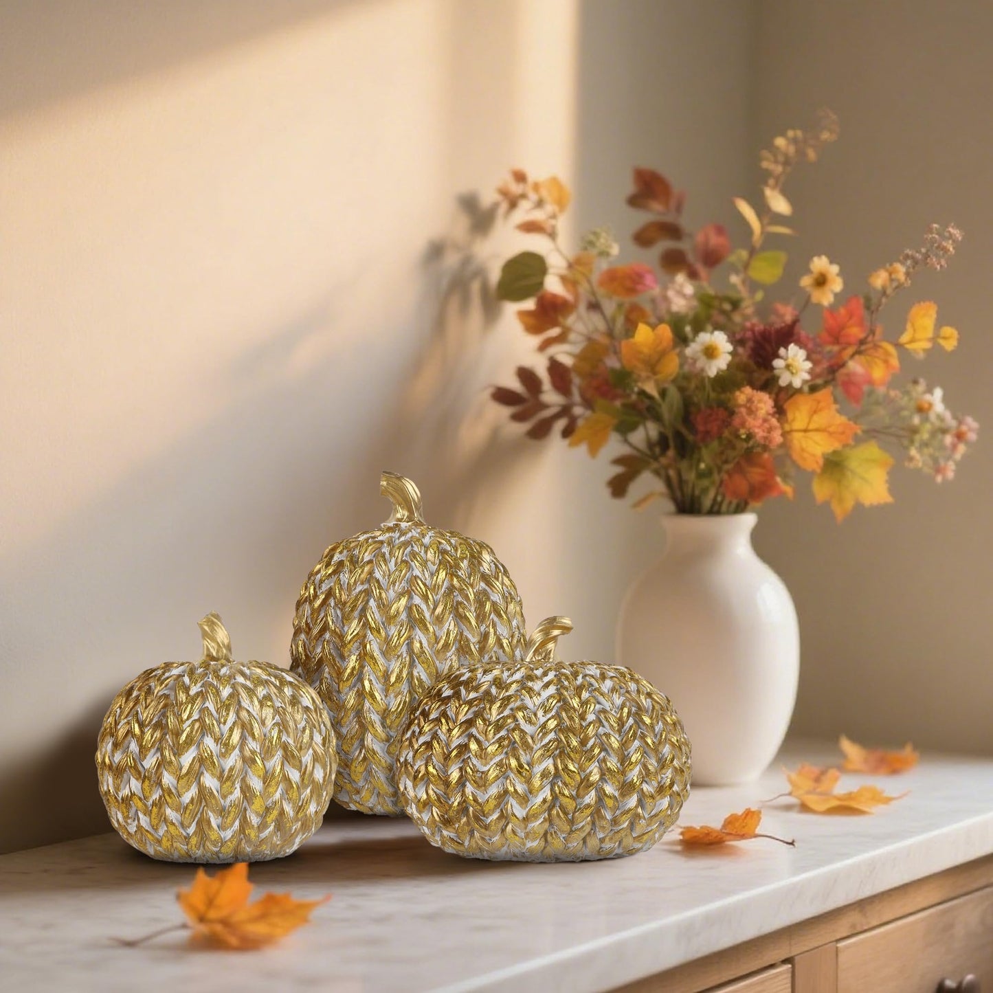 Fall Decorations for Home-6Pcs Mini Pumpkins & 2Pcs Gourds, 30Pcs Autumn Leaves & 10Pcs Acorns, 2Pcs Pinecones Centerpiece Set -Thanksgiving Harvest Decor for Table, Mantel, Party Backdrop