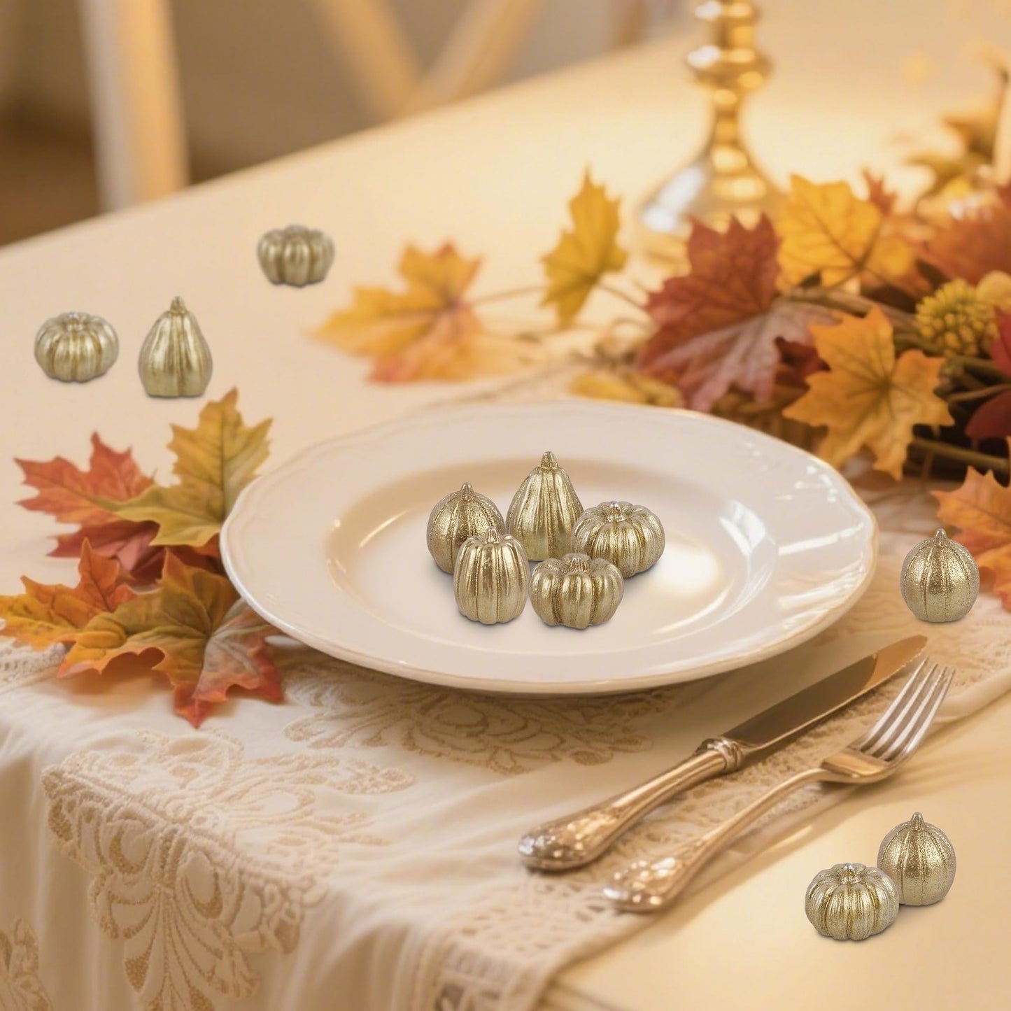 Fall Decorations for Home-6Pcs Mini Pumpkins & 2Pcs Gourds, 30Pcs Autumn Leaves & 10Pcs Acorns, 2Pcs Pinecones Centerpiece Set -Thanksgiving Harvest Decor for Table, Mantel, Party Backdrop