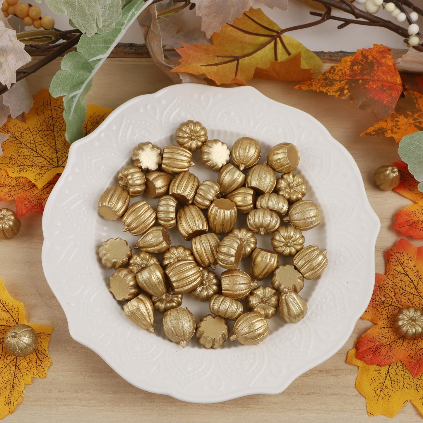 Fall Decorations for Home-6Pcs Mini Pumpkins & 2Pcs Gourds, 30Pcs Autumn Leaves & 10Pcs Acorns, 2Pcs Pinecones Centerpiece Set -Thanksgiving Harvest Decor for Table, Mantel, Party Backdrop