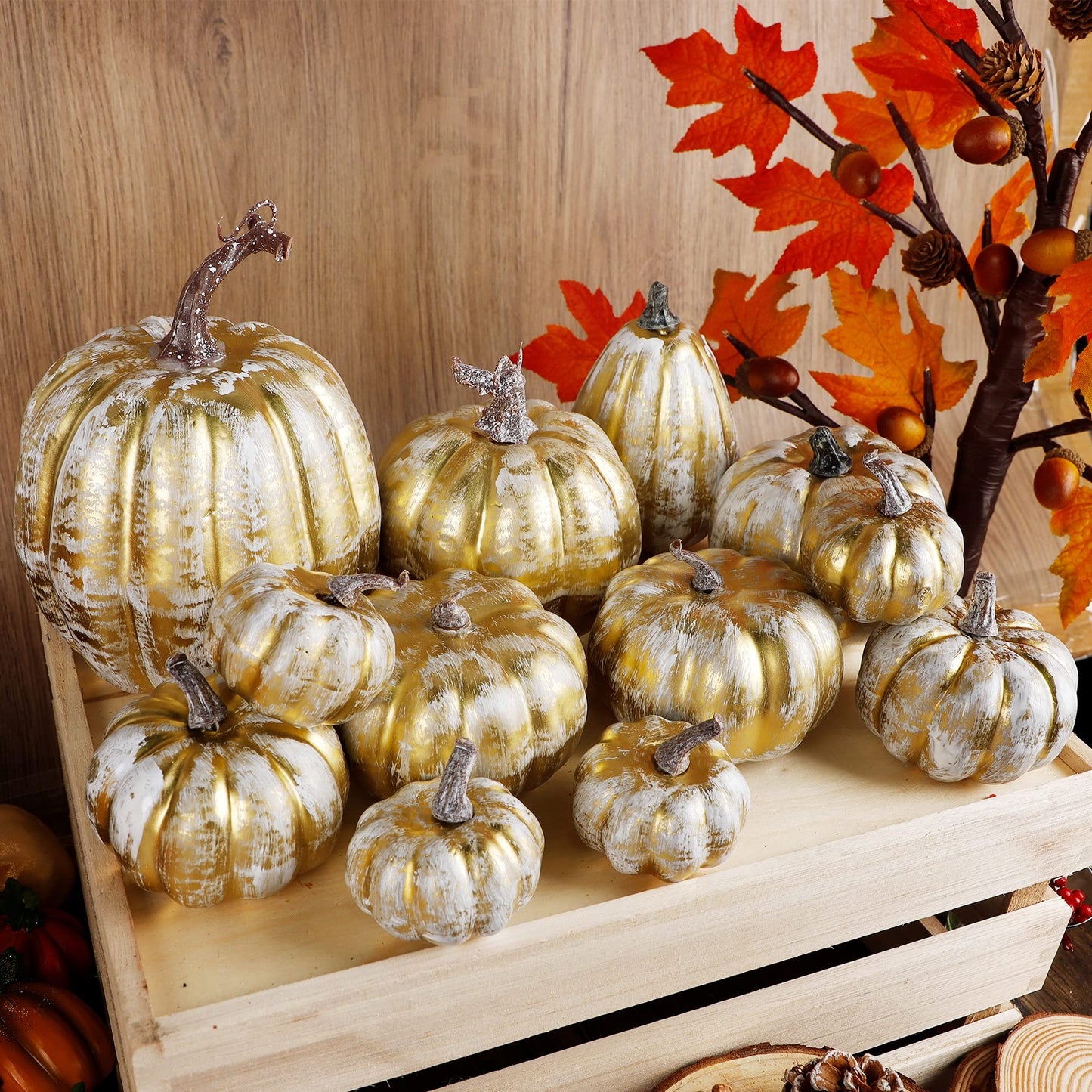 Fall Decorations for Home-6Pcs Mini Pumpkins & 2Pcs Gourds, 30Pcs Autumn Leaves & 10Pcs Acorns, 2Pcs Pinecones Centerpiece Set -Thanksgiving Harvest Decor for Table, Mantel, Party Backdrop