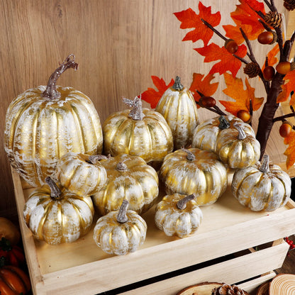 Fall Decorations for Home-6Pcs Mini Pumpkins & 2Pcs Gourds, 30Pcs Autumn Leaves & 10Pcs Acorns, 2Pcs Pinecones Centerpiece Set -Thanksgiving Harvest Decor for Table, Mantel, Party Backdrop