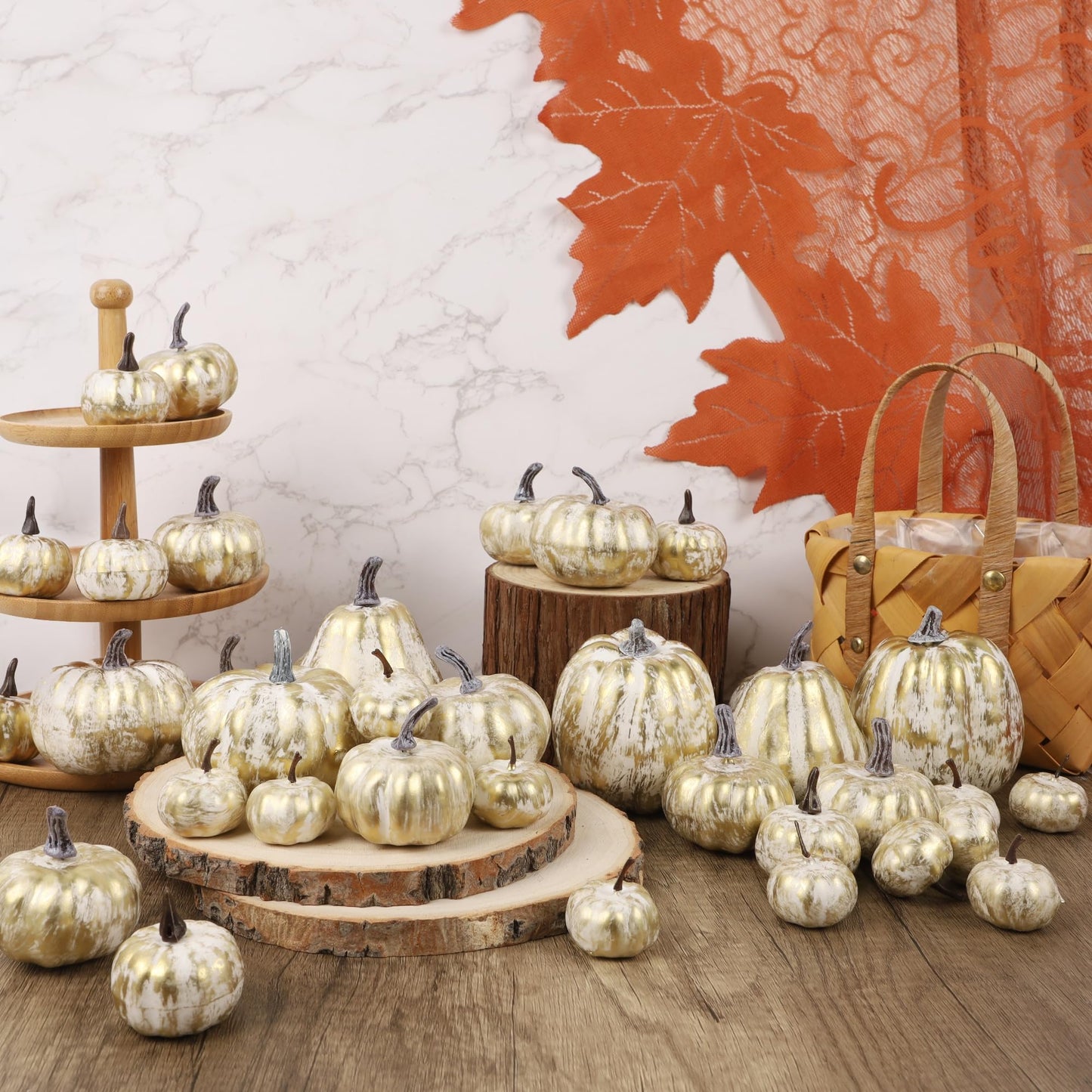 Fall Decorations for Home-6Pcs Mini Pumpkins & 2Pcs Gourds, 30Pcs Autumn Leaves & 10Pcs Acorns, 2Pcs Pinecones Centerpiece Set -Thanksgiving Harvest Decor for Table, Mantel, Party Backdrop
