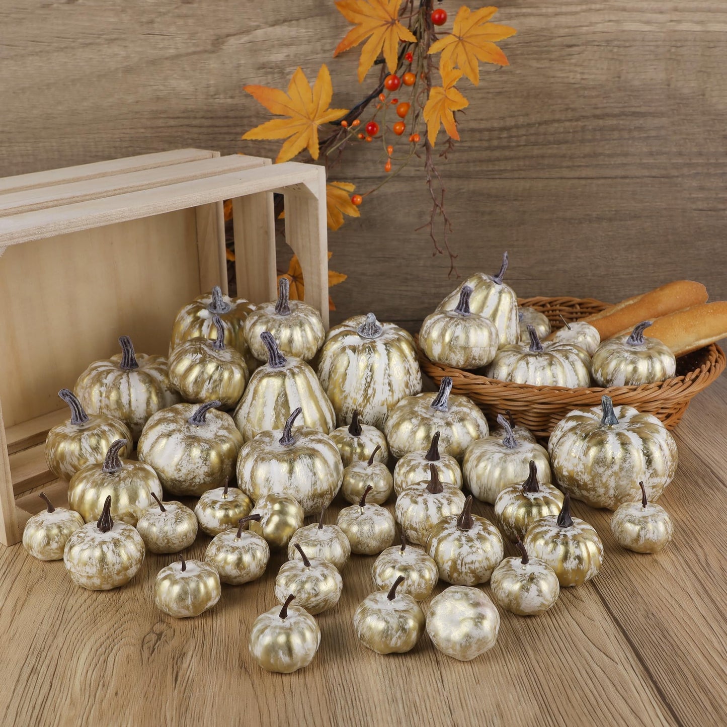 Fall Decorations for Home-6Pcs Mini Pumpkins & 2Pcs Gourds, 30Pcs Autumn Leaves & 10Pcs Acorns, 2Pcs Pinecones Centerpiece Set -Thanksgiving Harvest Decor for Table, Mantel, Party Backdrop