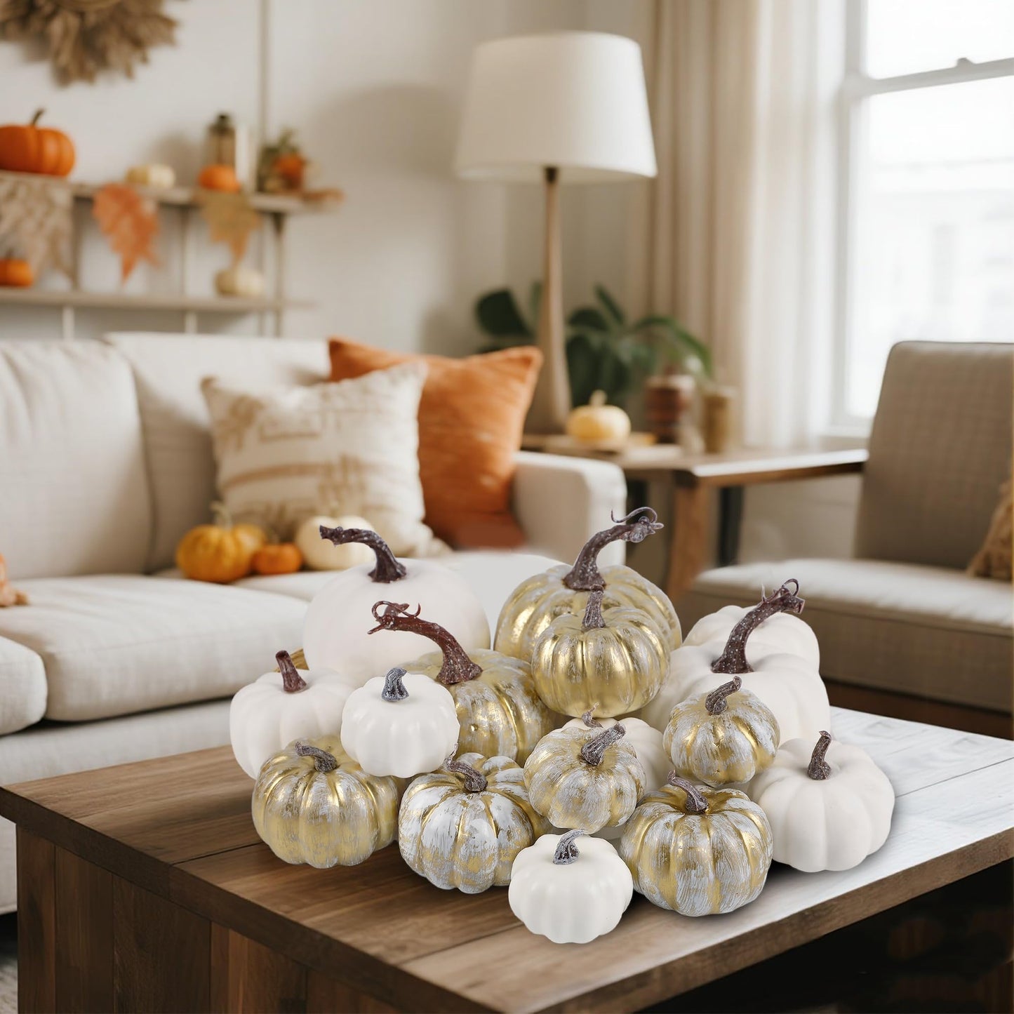 Fall Decorations for Home-6Pcs Mini Pumpkins & 2Pcs Gourds, 30Pcs Autumn Leaves & 10Pcs Acorns, 2Pcs Pinecones Centerpiece Set -Thanksgiving Harvest Decor for Table, Mantel, Party Backdrop