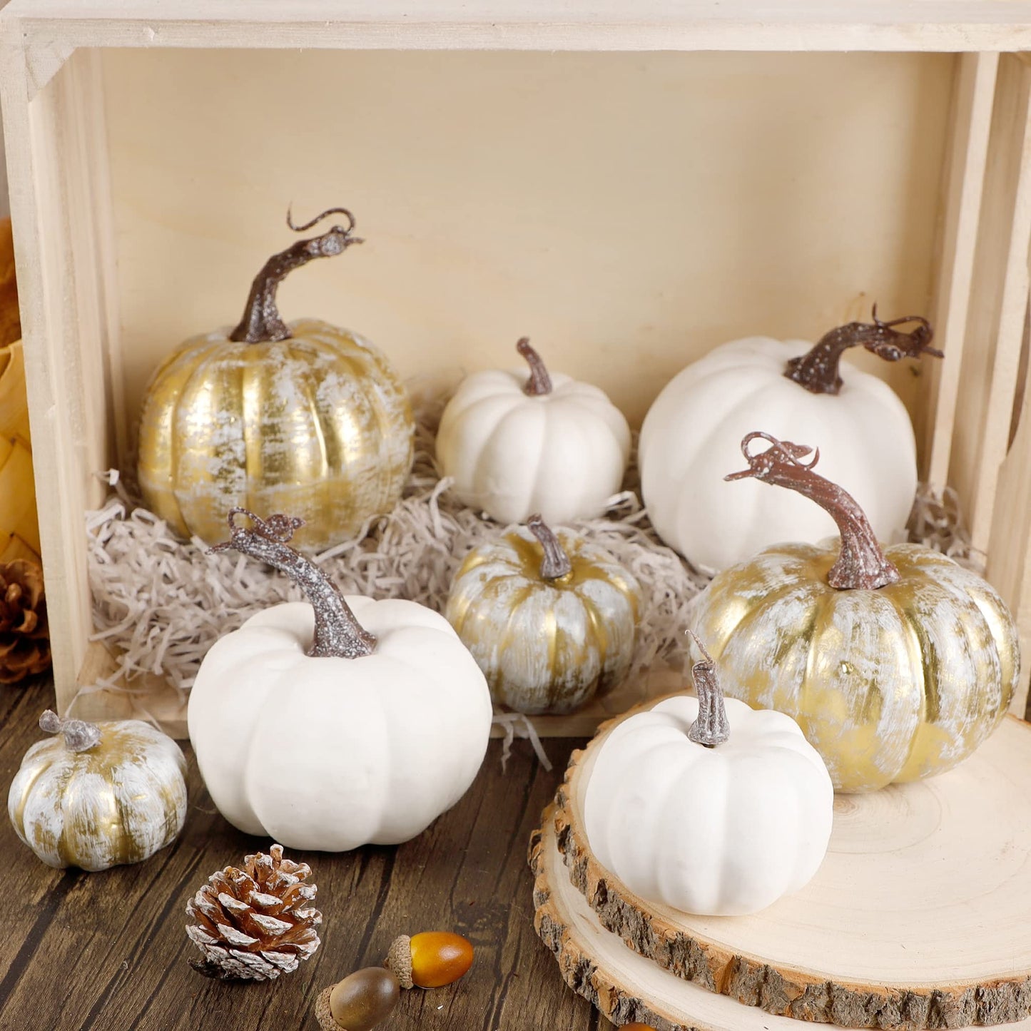 Fall Decorations for Home-6Pcs Mini Pumpkins & 2Pcs Gourds, 30Pcs Autumn Leaves & 10Pcs Acorns, 2Pcs Pinecones Centerpiece Set -Thanksgiving Harvest Decor for Table, Mantel, Party Backdrop