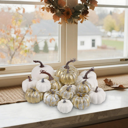 Fall Decorations for Home-6Pcs Mini Pumpkins & 2Pcs Gourds, 30Pcs Autumn Leaves & 10Pcs Acorns, 2Pcs Pinecones Centerpiece Set -Thanksgiving Harvest Decor for Table, Mantel, Party Backdrop