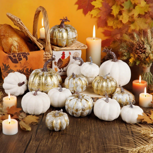 Fall Decorations for Home-6Pcs Mini Pumpkins & 2Pcs Gourds, 30Pcs Autumn Leaves & 10Pcs Acorns, 2Pcs Pinecones Centerpiece Set -Thanksgiving Harvest Decor for Table, Mantel, Party Backdrop