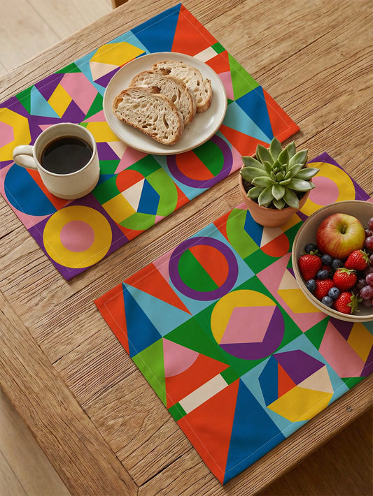🌈 4-Pack Modern Geometric Abstract Placemats – Heat-Resistant Washable Table Mats