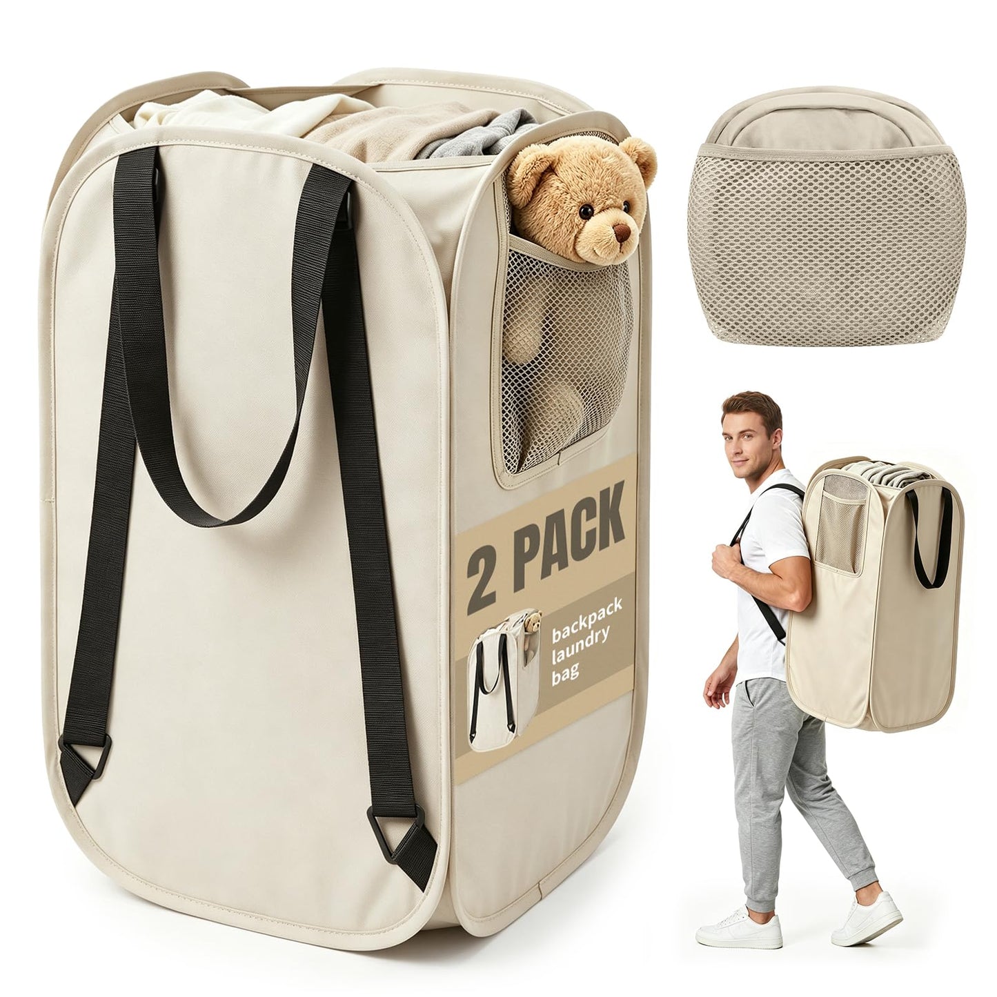 🎒 House Again 76L Laundry Backpack – Heavy-Duty Foldable Laundry Bag with Adjustable Shoulder Straps