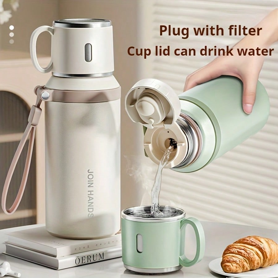 Stainless Steel Vacuum Flask – Double-Wall Insulated Water Bottle with Cup Lid