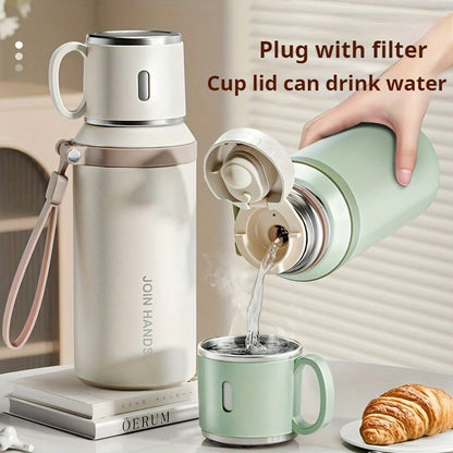 Stainless Steel Vacuum Flask – Double-Wall Insulated Water Bottle with Cup Lid