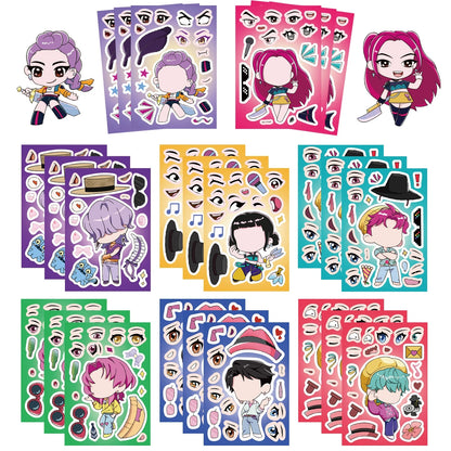 🎭 16PCS Make-a-Face Puzzle Stickers – Waterproof DIY K-POP Craft Sticker Set