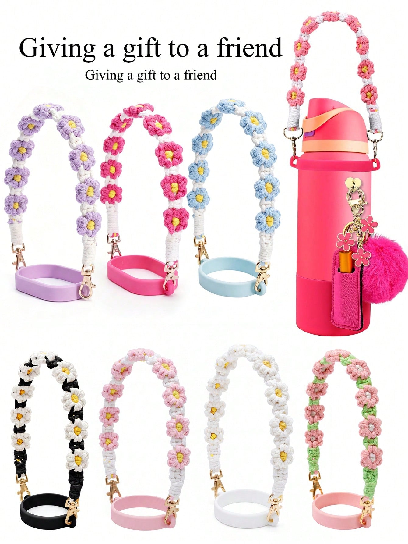 🎀 Beaded Water Bottle Charm Strap – Bow Lanyard Accessory for 20–40oz Tumblers (Flower Handle)