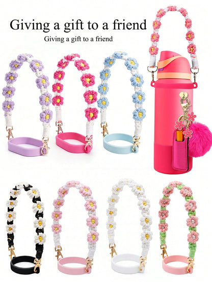 🎀 Beaded Water Bottle Charm Strap – Bow Lanyard Accessory for 20–40oz Tumblers (Flower Handle)