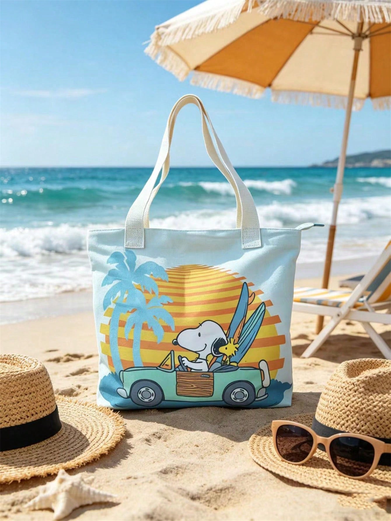 Snoopy Canvas Tote Bag, Women Large Capacity Shoulder Bag, Student Commuter Cartoon Print Handbag