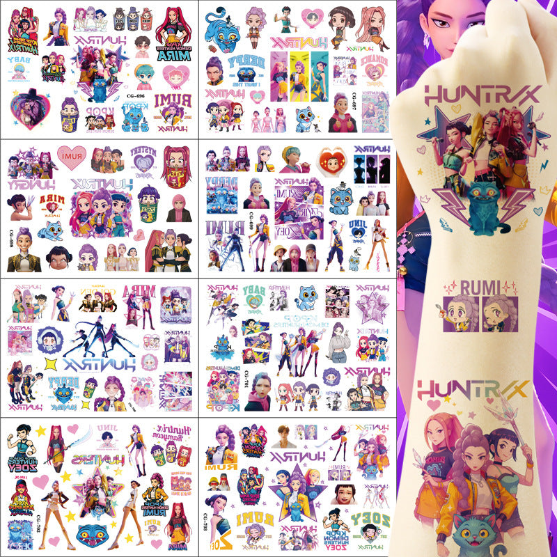🎀 20PCS Cute Anime Temporary Tattoo Stickers – Waterproof Rumi Cartoon Body Art Set