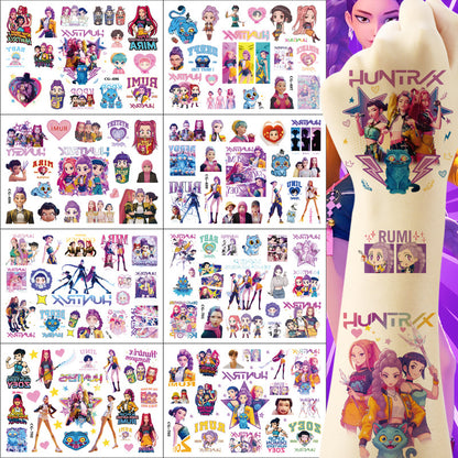 🎀 20PCS Cute Anime Temporary Tattoo Stickers – Waterproof Rumi Cartoon Body Art Set
