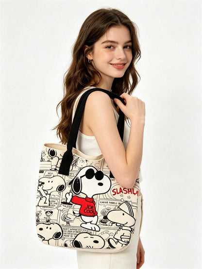 Large Capacity Snoopy Color Block Canvas Shoulder Tote Bag