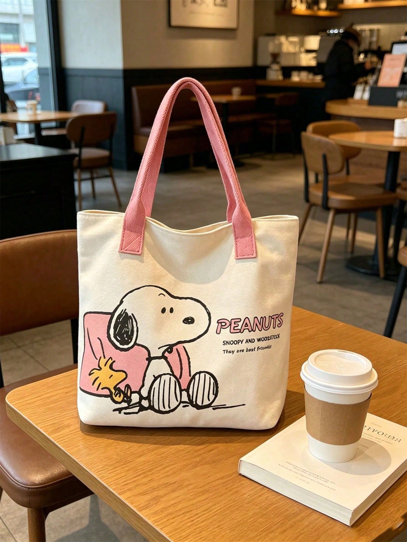 Snoopy Yellow Canvas Tote Bag – Large Capacity Shoulder Bag for Travel, Shopping & Everyday Use